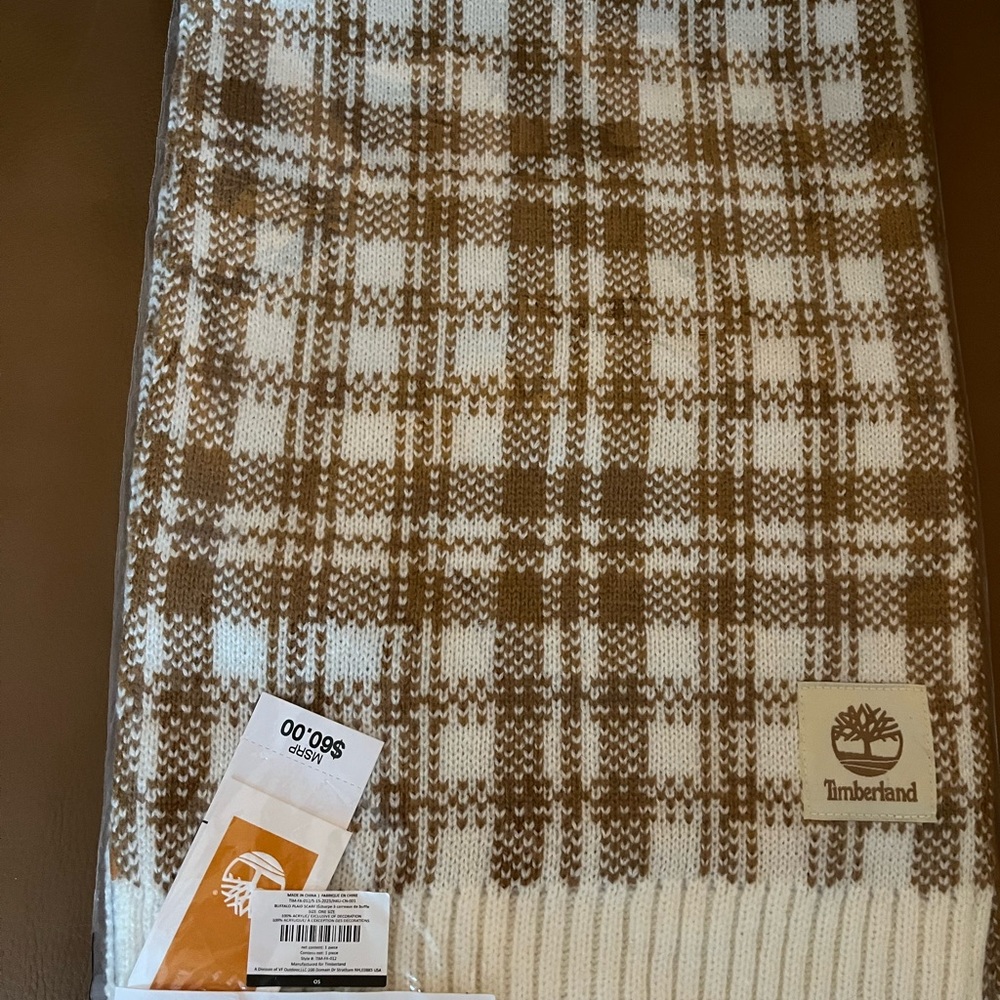 Timberland Plaid Scarf Carmel/Cream NIP